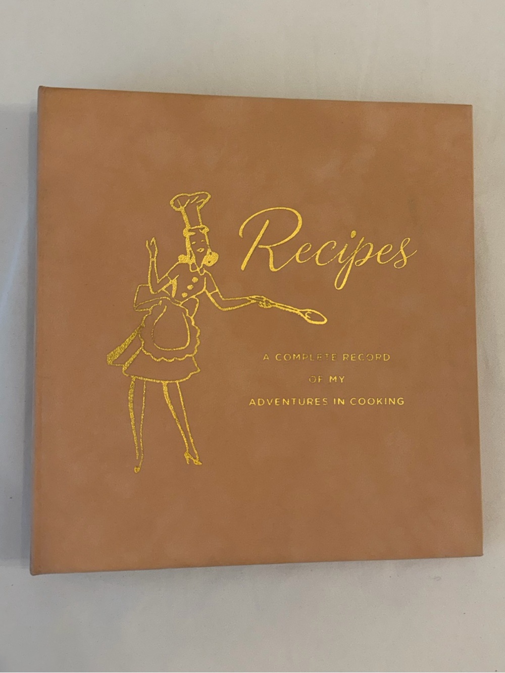 Anthropologie Peach Microsuede Recipe Journal Keepsake with Gold Illustrations